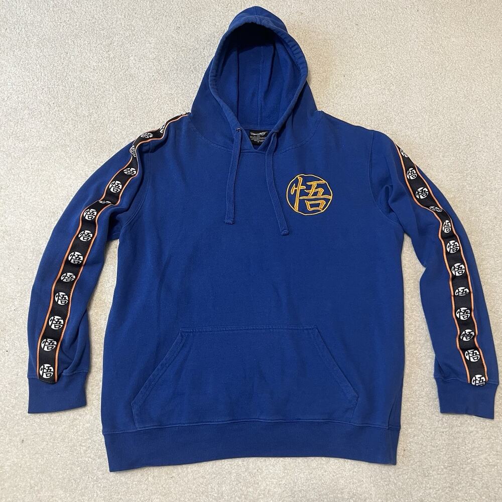 Vintage Dragon Ball Z Hoodie XL Blue Goku Kanji Sleeve Spellout Anime Sweatshirt